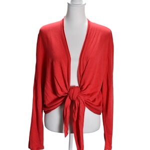J.Jill Cardigan Women XL Red Excellent Linen Blend Tie Front Cropped Shrug Beach